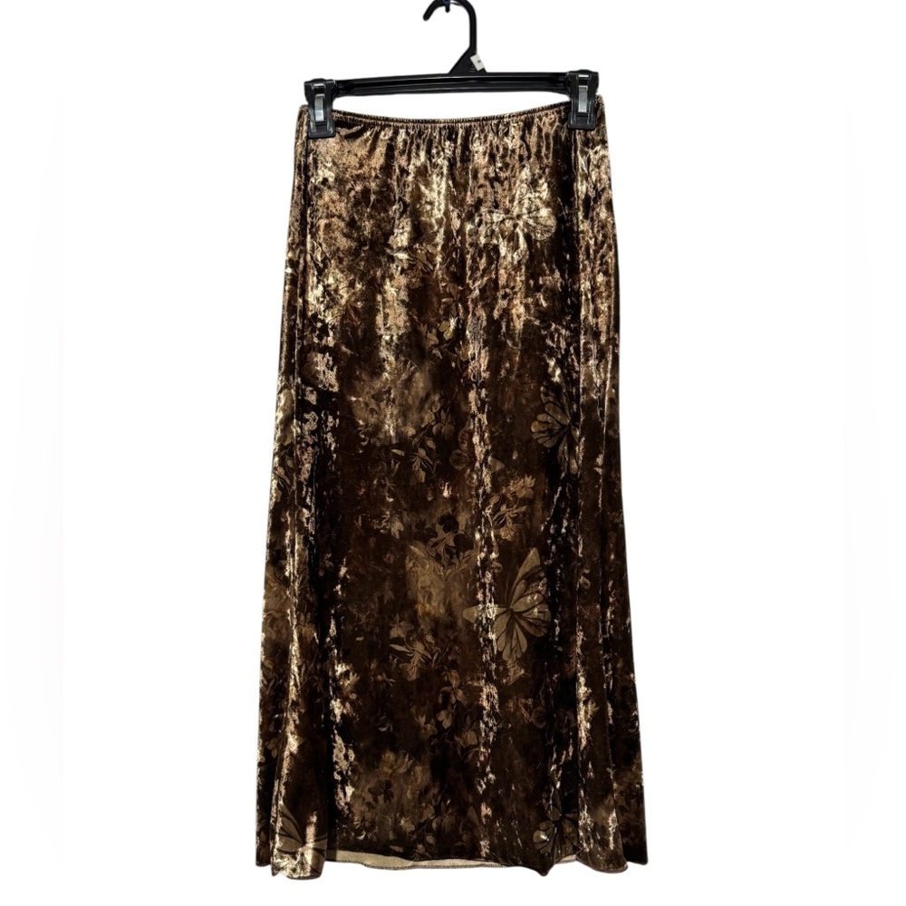 Vtg Y2K Style Crushed Velvet Velour Butterfly Modi Skirt Small Brown 80s